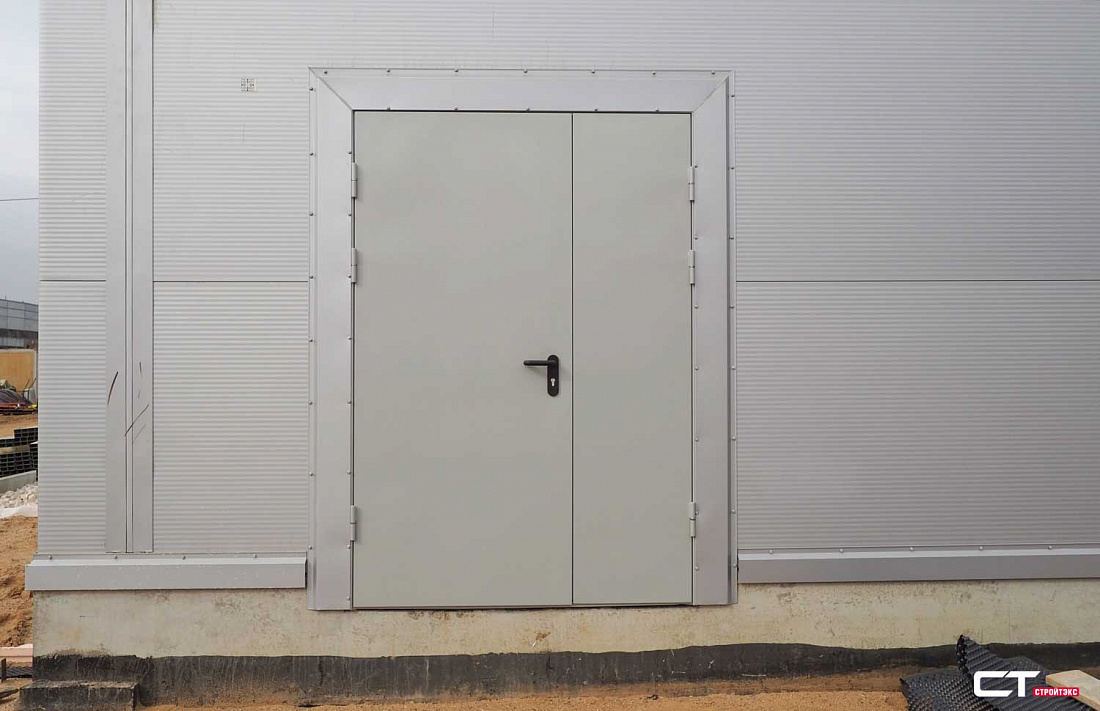 Дверь двупольная металлическая с алюминиевой накладкой